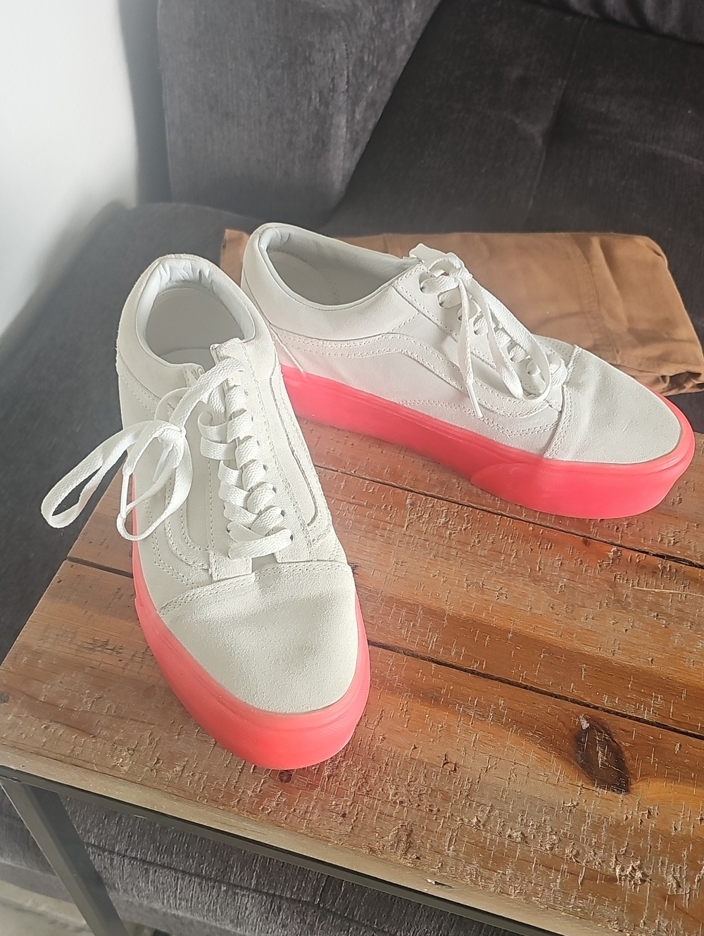 Vans White Canvas Low-Top Sneakers with Pink Platform